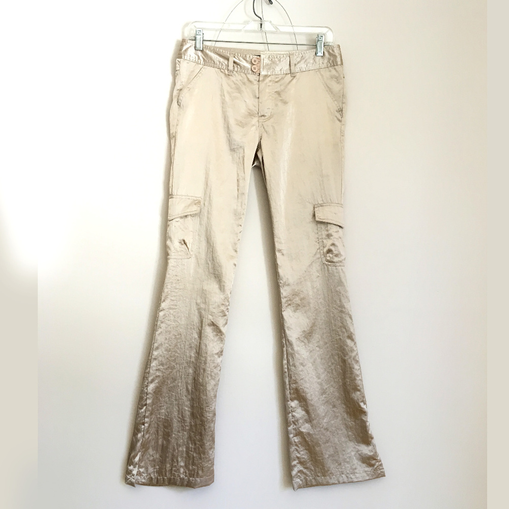 Beige Satin Bootcut Cargo Pants Vintage 90s Rave